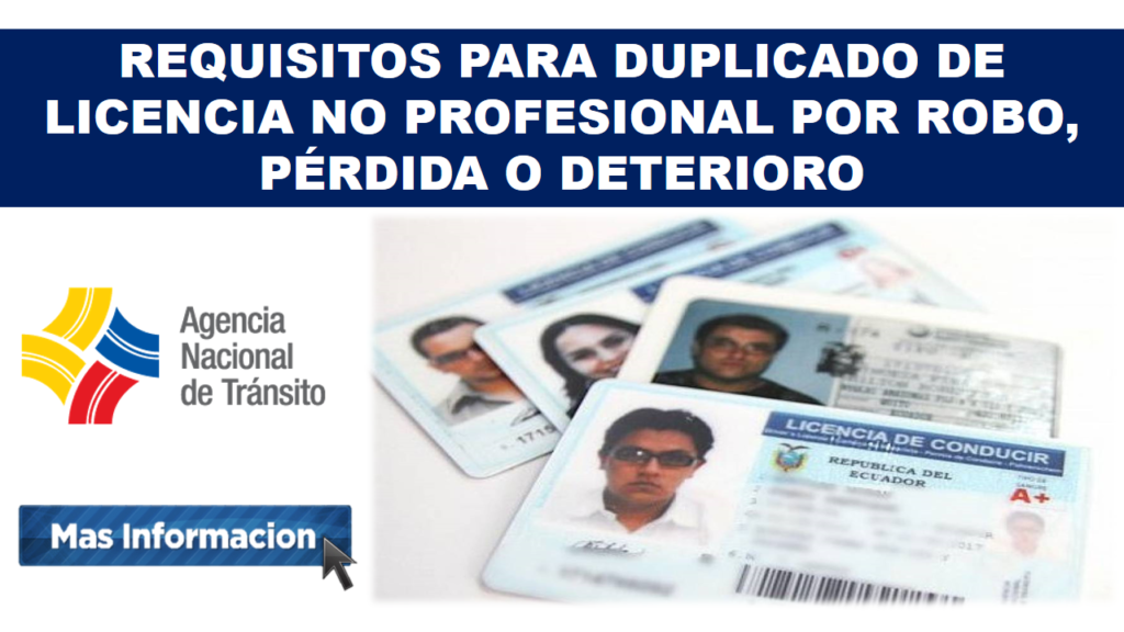 REQUISITOS PARA DUPLICADO DE LICENCIA NO PROFESIONAL POR ROBO, PÉRDIDA O DETERIORO